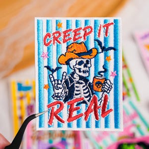 Halloween patchset, 5 x 8 cm geborduurde stoffen badges met spoken, heksen, pompoenen en grappige griezelige teksten voor tassen, DIY-materialen