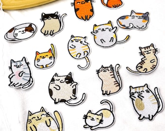 Embroidered Cat Patch, Cartoon Cat and Jacket Patch for Backpacks and Bags, Single or 4/5/6/15-Piece Iron-On Set, Cute Cat Accessory