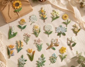 Vintage Botanical Iron On Patch, Cottagecore Floral Applique, Wildflower Embroidery Decal, Bookish Tote Bag Decor, Nature Lover Gift