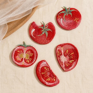 Tomato Garden Iron On Patch,Realistic Embroidered Vegetable Badges, Gardener Farmers Market Gift, Tomato Whole Half Cut Bites DIY Bag Jacket