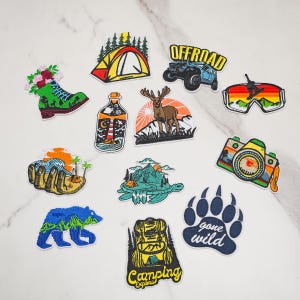Wanderlust & Outdoor Adventure Iron On Patches, Granola Girl Backpack Embroidery Decals, Nature Camping Applique for Denim Jackets