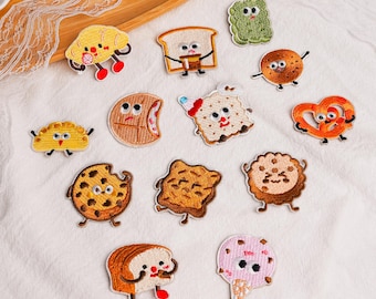 Small Bread Embroidered Patches, Bakery Food Iron On Applique for Tote Bag, Apron, Backpack, Cafe Lover, Baker and Bread Lover Gift
