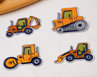 Excavator Patch and Bulldozer Patch, 6 x 7 cm Hot Melt Patch, School Bag Patch for Jackets, Hats and Kids Clothing, Truck Patch for Kids