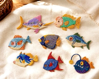 Ocean Fish Iron On Patches, Colorful Embroidered Sea Life Applique, Coastal DIY Clothing Decor for Jackets Bags Jeans, Coral Reef DIY