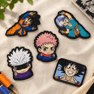 Anime Character Embroidered Patch, Goku Trunks Gojo and Yuji Self Adhesive Badge, Single Design or Set of 5, Jacket Backpack Gift