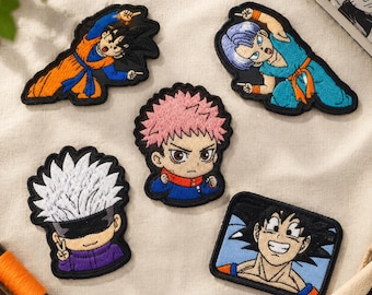 Anime Character Embroidered Patch, Goku Trunks Gojo and Yuji Self Adhesive Badge, Single Design or Set of 5, Jacket Backpack Gift