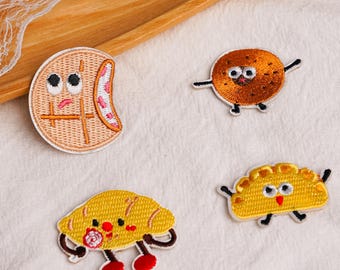 Kawaii Bakery Food Patch Collection, Cute Toast Croissant Pretzel Embroidered Applique for Backpack, Jacket, Pencil Case and Bag Decor