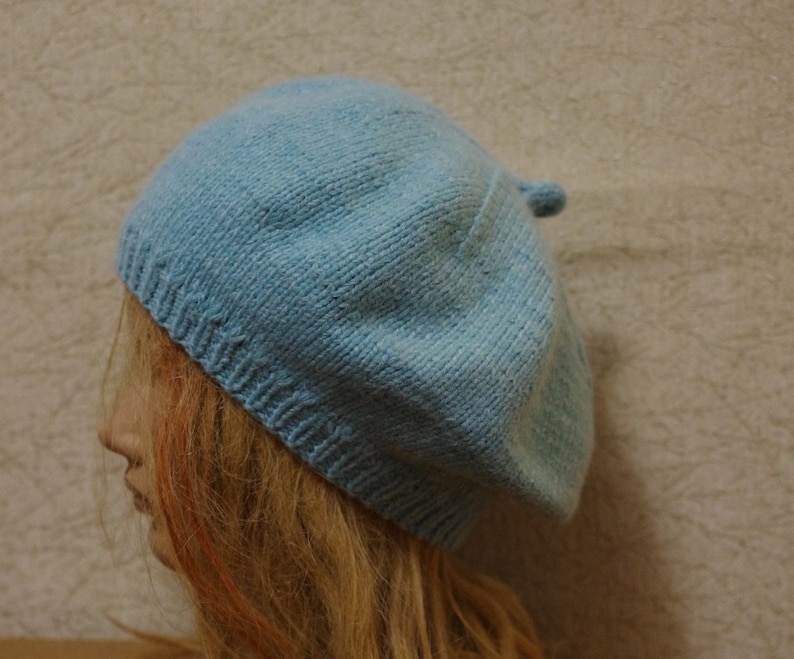Heather Blue 8 Ply Cashmere Hand Knit Thick Beret
