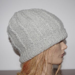 Heather Gray 6 Ply Cashmere Hand knitted Beanie Hat