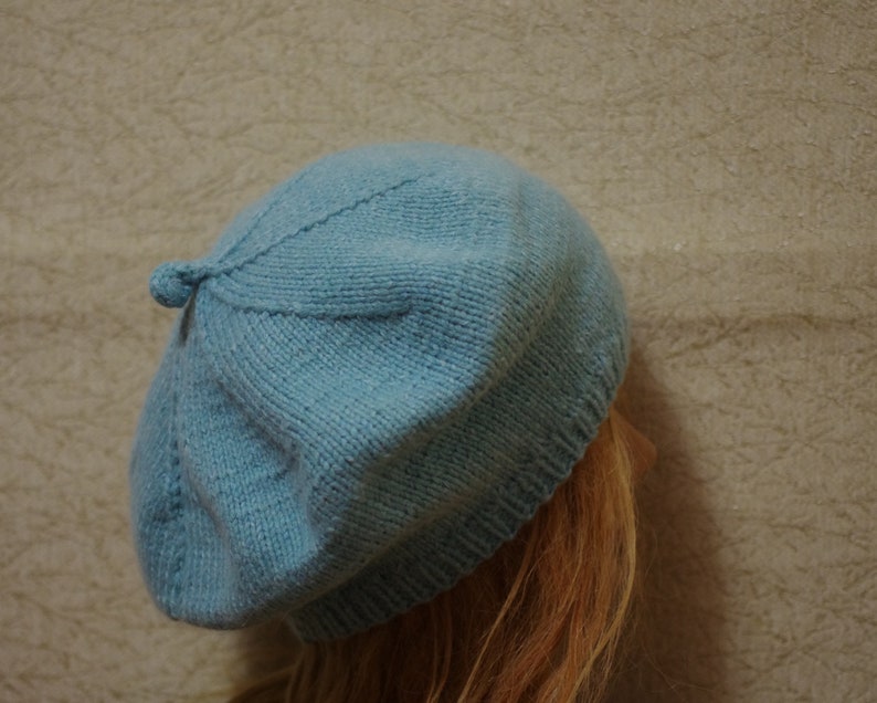 Heather Blue 8 Ply Cashmere Hand Knit Thick Beret