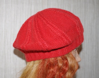 Orange Pure Italian Cashmere  Hand Knit Beret