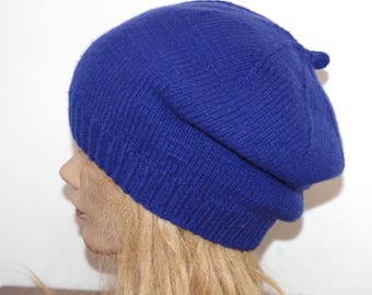 Cashmere Rayal Blue Hand Knit Thick Warm Beret Cap