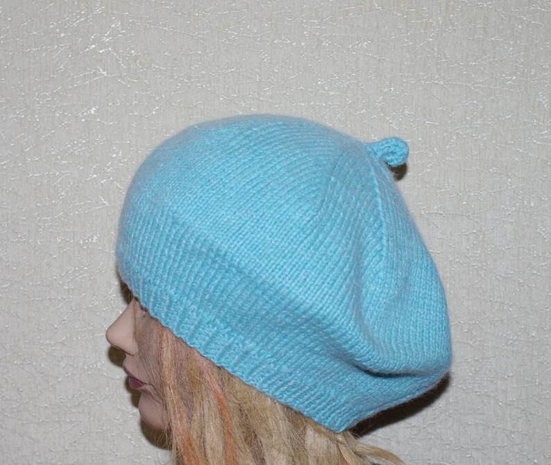 Heather Blue 8 Ply Cashmere Hand Knit Thick Beret