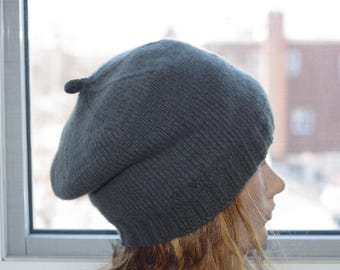 Green Gray 8 Ply cashmere Thick Warm Soft Hand Made Beret Cap Hat ( New York )
