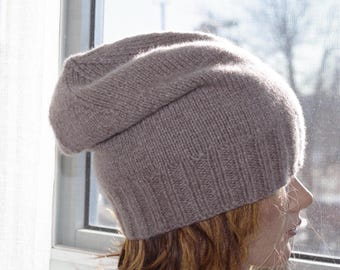 Taupe Pure Cashmere Brown 8 Ply cashmere Thick Soft ,Warm Hand Knitted Beanie Hat Made in New York