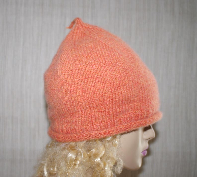 Pure Italian Cashmere Orange Flower Hand Knitted Super Soft Beanie Hat