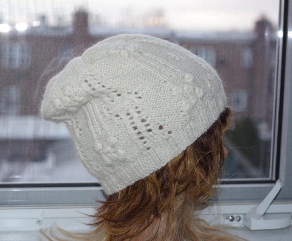 Ivory Mohair Wool Cap Handmade Mohair Beanie: Soft Ivory Knit Hat, Winter Wear - Etsy main image 2