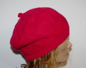 6 Ply Cashmere Pink Red Hand Knitted Beret Hat Cap Made in New York