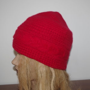 Pure 6 Ply Cashmere Red Cable Ribbed Hand Knitted Hat