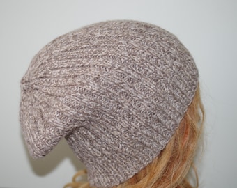 New Wool Tweed Ribbed Hand Knit Beanie hat