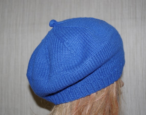 Blue Ply Cashmere Thick Hand Knit Beret UK