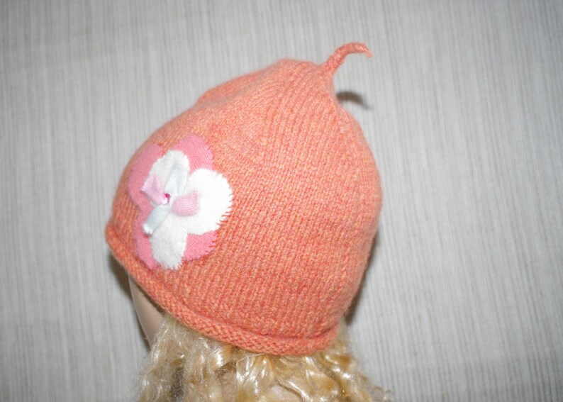 Pure Italian Cashmere Orange Flower Hand Knitted Super Soft Beanie Hat
