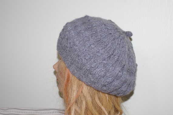 Heather Gray Cashmere Structured Hand Knit Beret - Etsy display picture 1