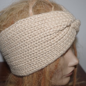 Cashmere wheat beige Ribbed Hand Knit  Headband Size: Small