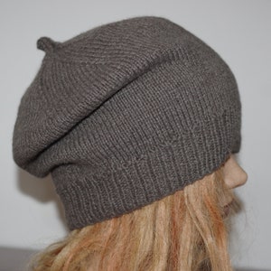 Pure Cashmere Taupe Brown Hand Knit Beret Hat