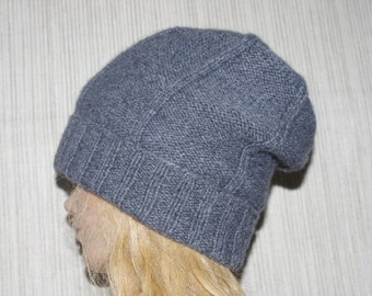 8 Ply Italian Cashmere Gray Thick Warm Hand Knit Beanie Unisex Hat
