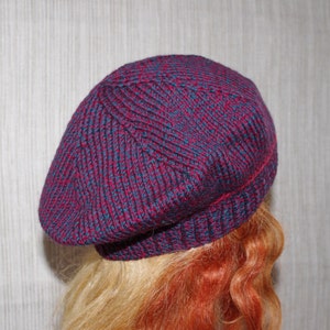 100% Wool Hand Knitted  Red and Green Tweed beret