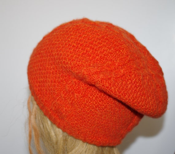 Orange cashmere Beret Large Orange Cashmere Scarf with Fringes | Asneh main image 2