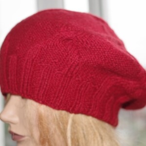 Pure Cashmere Cable Knit Brick Red Hand Knit Thick Beret