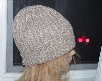 New Wool Tweed Ribbed Hand Knit Beanie hat