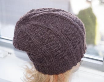 Brown Loro Piana Wool and Cashmere Blend  Heavy Warm Hand Knitted Slouchy Beanie Hat