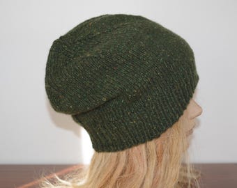 Green with dots Cashmere and Merino Wool Blend Hand Knit Beanie Hat