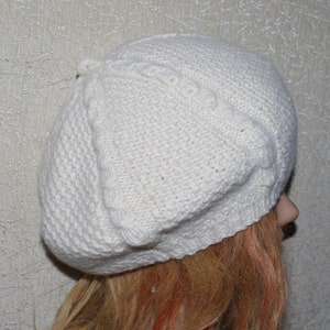 Ivory Off White Pure Italian Cashmere Hand Knit Beret
