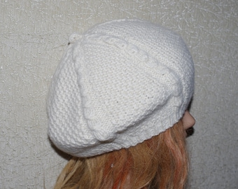 Ivory Off White Pure Italian Cashmere Hand Knit Beret