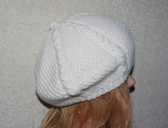 Ivory Off White Pure Italian Cashmere Hand Knit Beret
