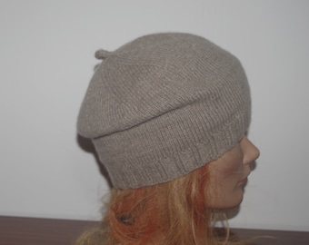 Beige Pure Cashmere Hand knit hat