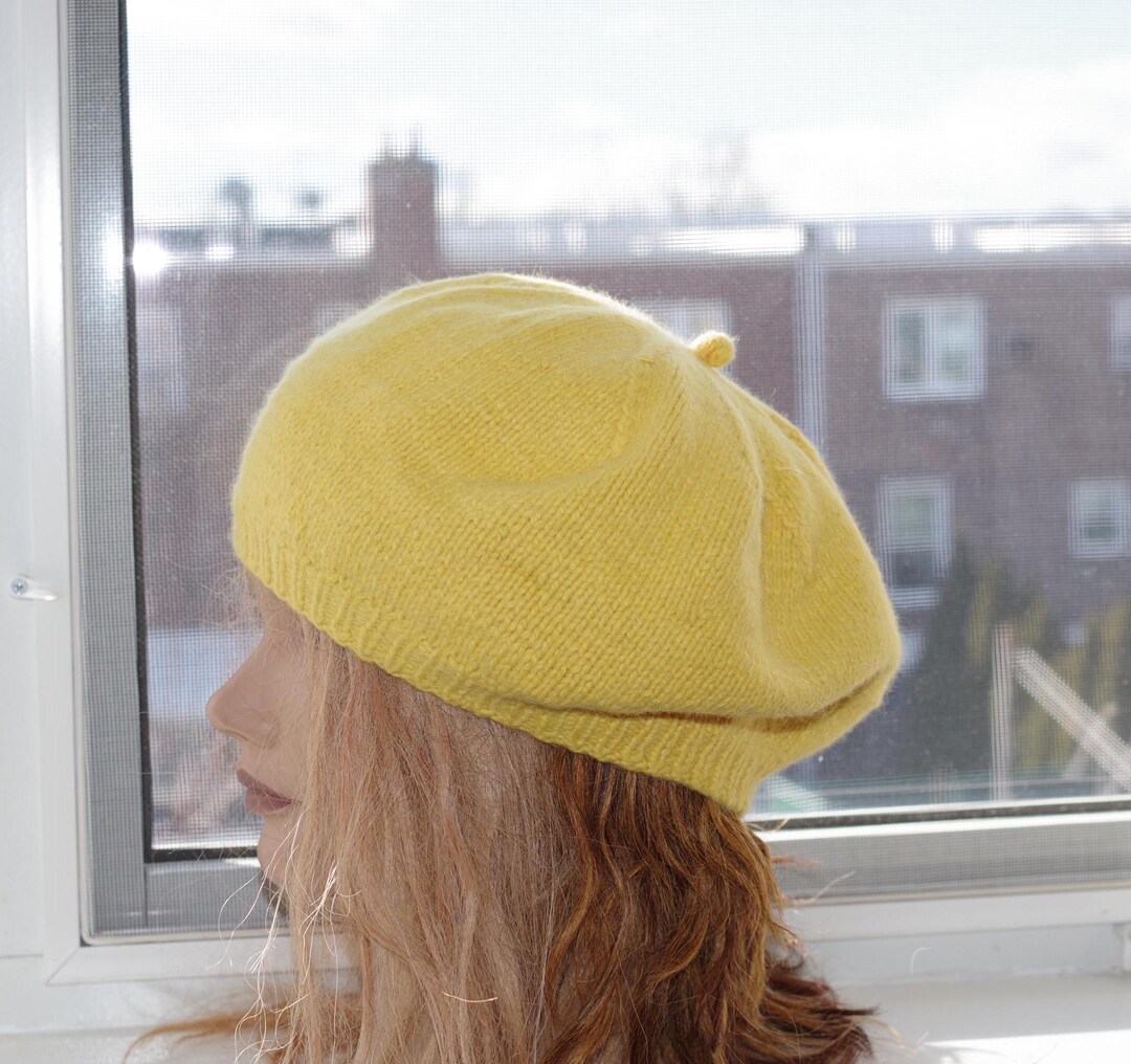 Yellow Angora Yellow Angora Blend Hand Knit Thick Soft Beret - Etsy