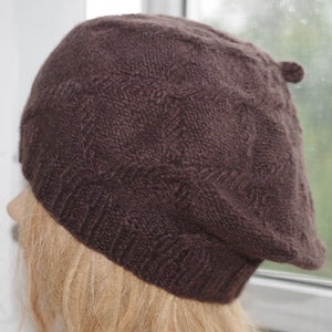Pure Brown Cashmere Cable Hand Knitted Beret