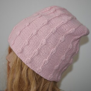 Reines Kaschmir Rosa Handgestrickte Mütze