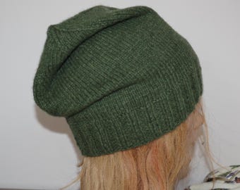 Green 6 Ply Cashmere Hand Knitted Thick Beanie Hat