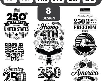 VS 250e verjaardag SVG-bundel - Amerika 250 SVG - 1776-2026 patriottische adelaar vlag ontwerpen - 4 juli Cricut Cut-bestanden