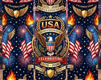 250e verjaardag VS beker wrap, VS 1776-2026 20oz magere beker sublimatie, patriottische adelaar Amerikaanse vlag 4 juli ontwerp