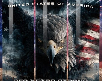 Patriotic Eagle Tumbler Wrap PNG 250 America 20oz Skinny Sublimation Cup Design 1776–2026 Years Strong