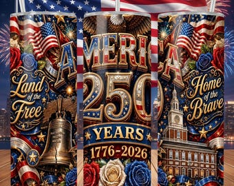 America 250 Tumbler Wrap, png, 20 oz mager sublimatieontwerp, 4 juli Amerikaanse vlagvuurwerk, bundel 1776-2026