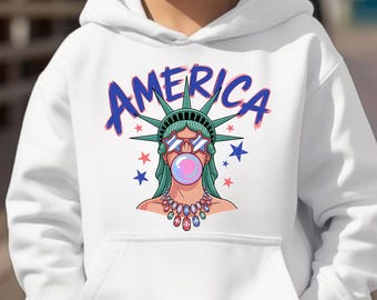 Preppy penseelstreek Statue of Liberty Blowing Bubble png, VS png, Amerika 4 juli png-ontwerp, girly png