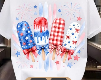 4 lipca Popsicle PNG, patriotyczny projekt sublimacji na koszulce, 4 lipca PNG, kokardka kokietki (pobieranie cyfrowe)
